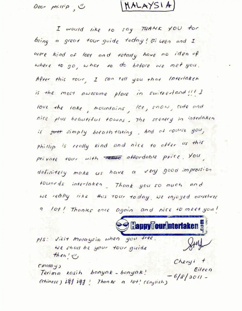 Guest review letter — Happy Tour Switzerland (1)